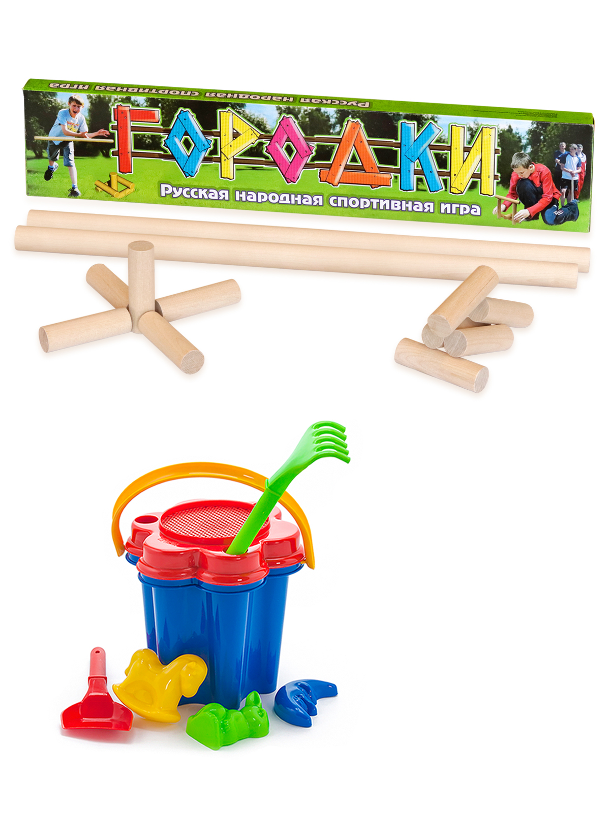 Набор игр ТЕБЕ ИГРУШКА Городки 60 см + Цветок - фото 1