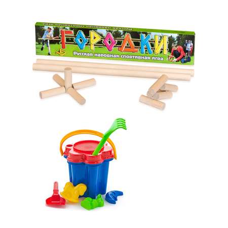 Набор игр ТЕБЕ ИГРУШКА Городки 60 см + Цветок