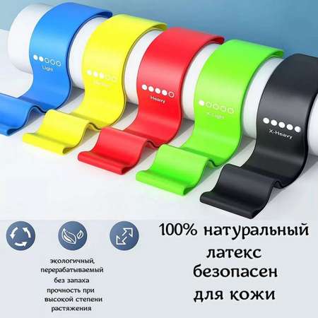 Набор из 5 фитнес резинок STRONG BODY с мешочком от 2 до 18 кг