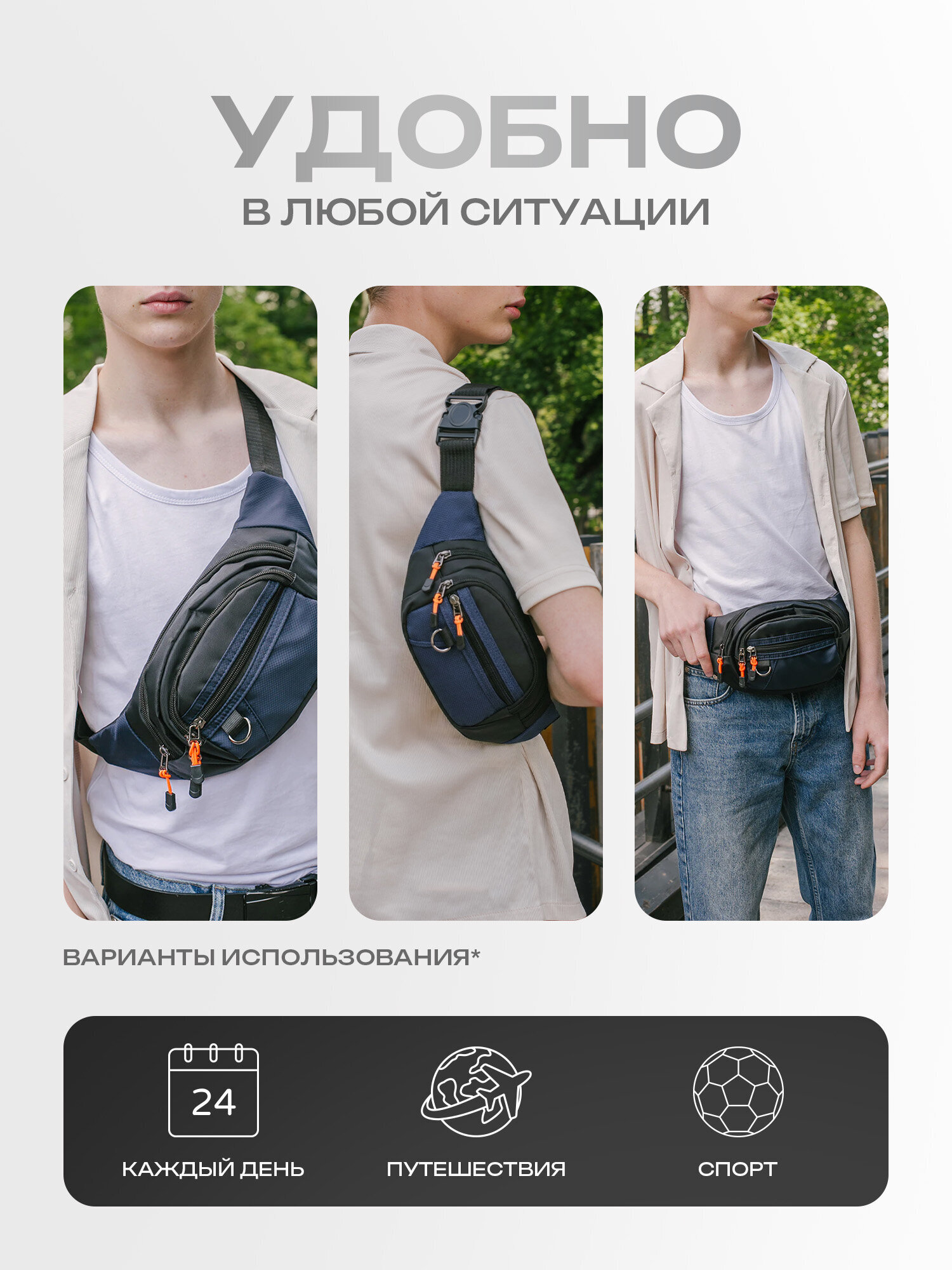 Сумка HEIKKI синий/оранжевый поясная - фото 5