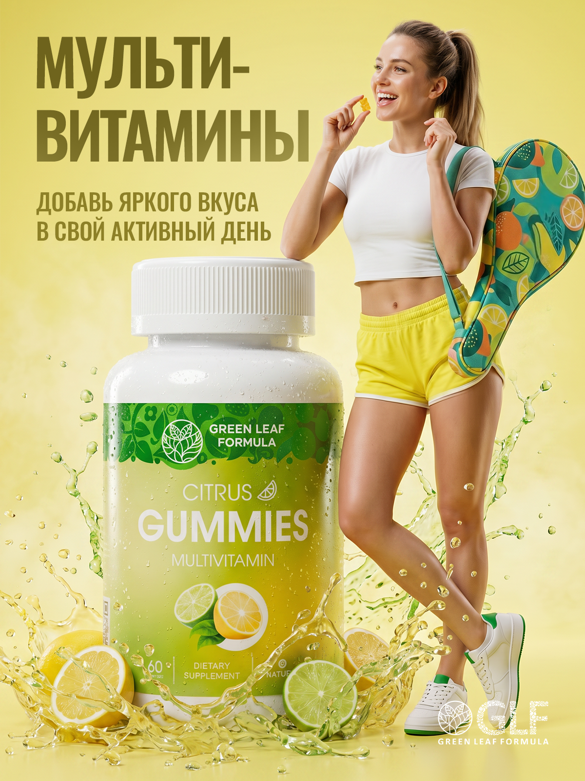 Мультивитамины для взрослых мармеладные Green Leaf Formula со вкусом цитруса для иммунитета для тонизирования для энергии и выносливости - фото 1