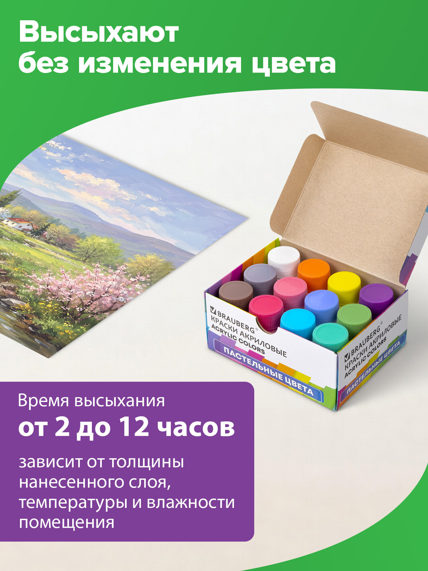 Краски акриловые Brauberg 12 цв. - фото 7