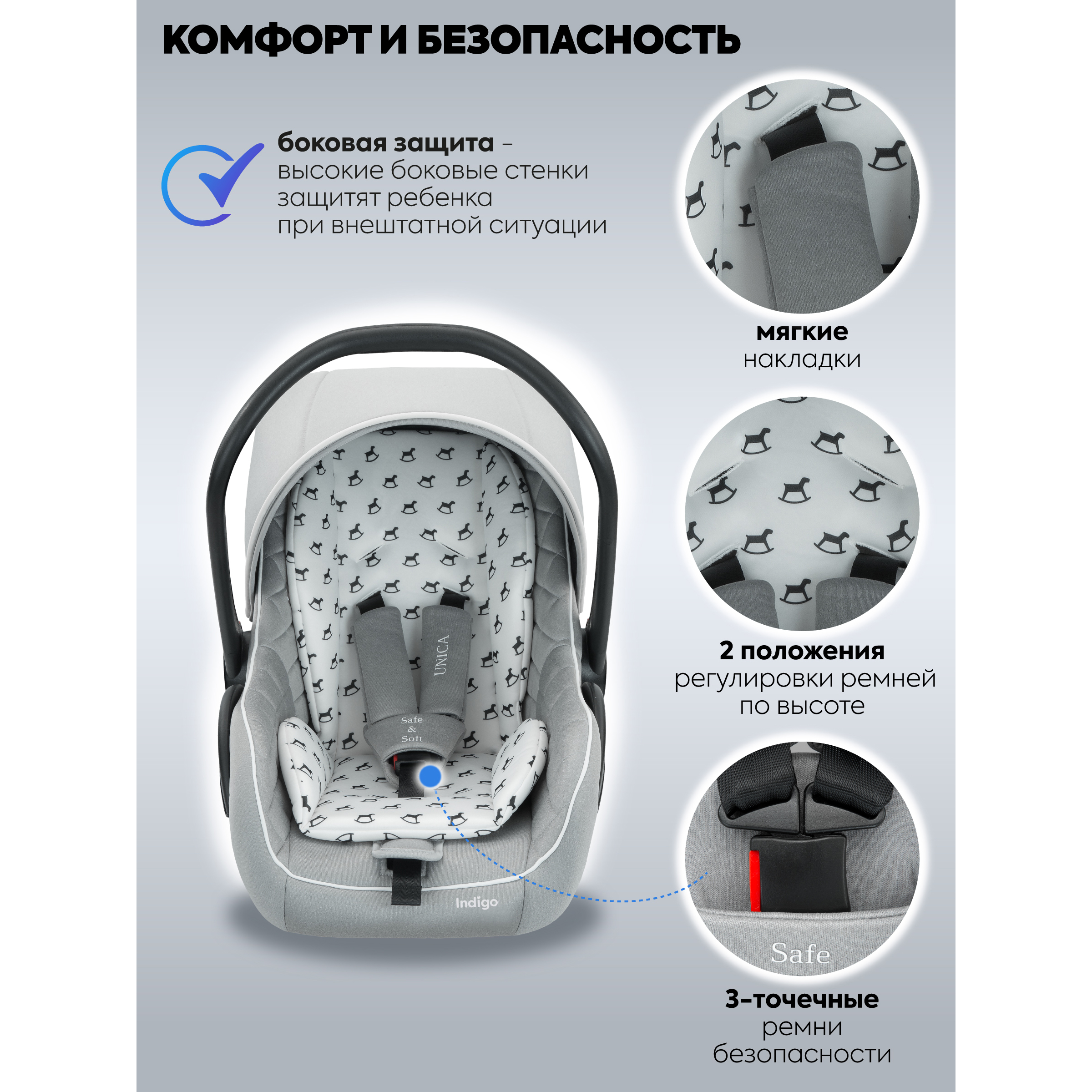 Автокресло Indigo UNICA 0 (0 -13 кг) серый - фото 4