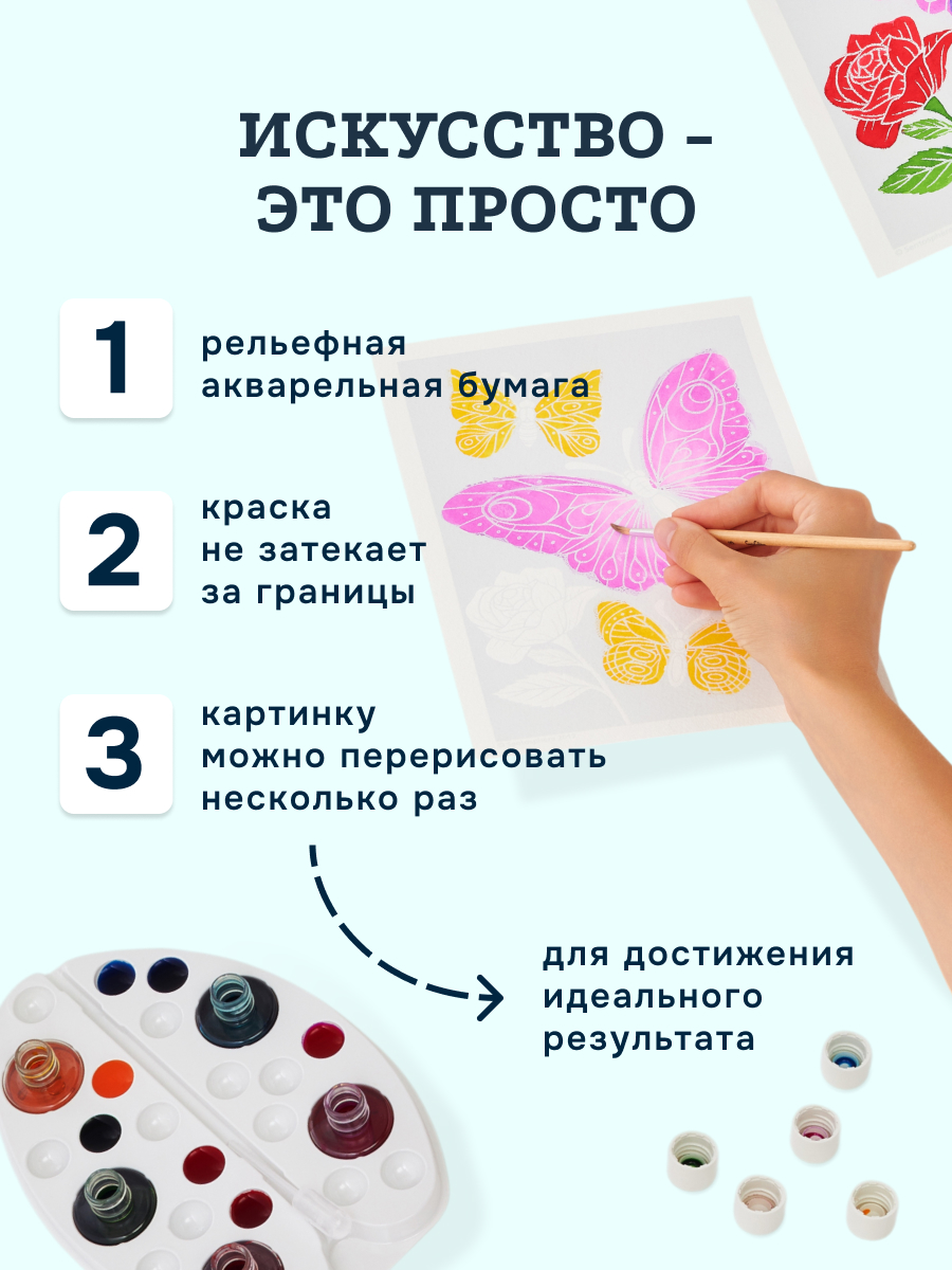 Набор для рисования SentoSphere Цветы и бабочки акварель - фото 2