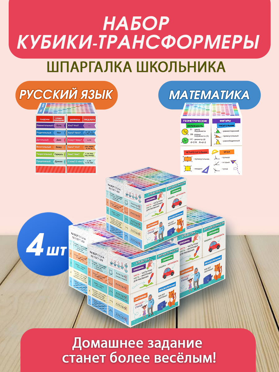 Изображение товара Настольная игра Рыжий кот Кубик-трансформер Шпаргалка школьника (8х8 см)