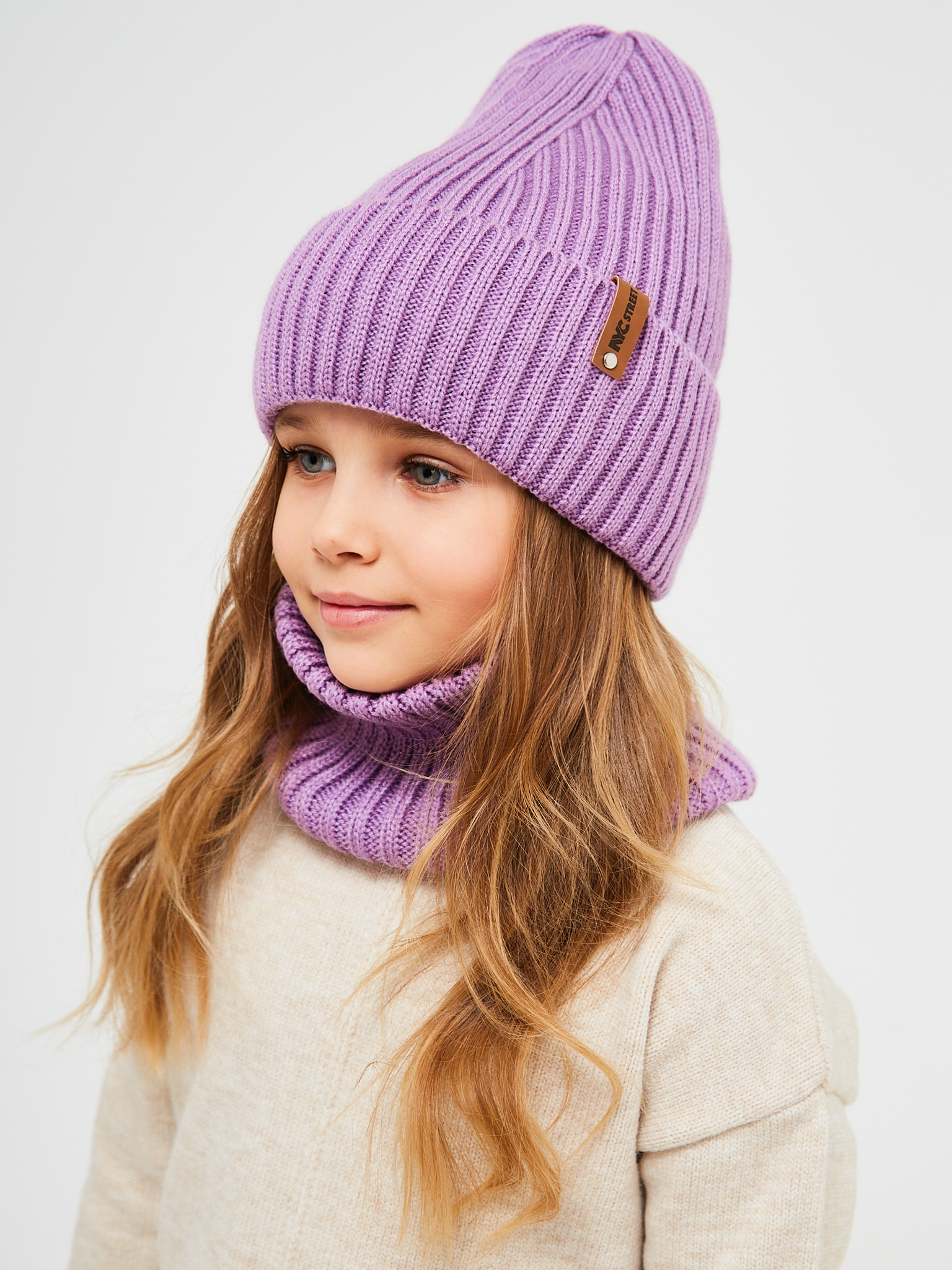Шапка и снуд NYCkids NYC-H-53-poloski-lilac - фото 12