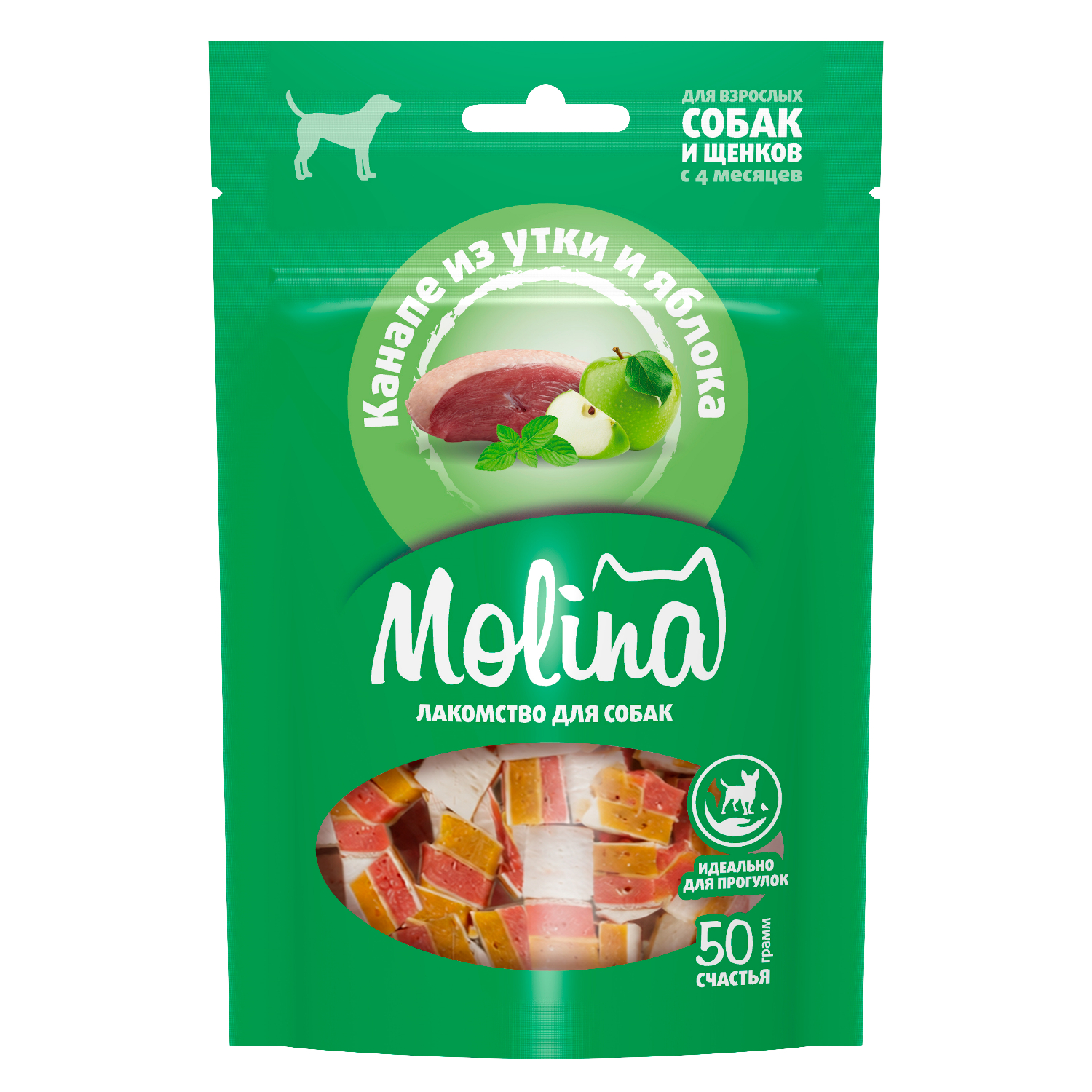 Лакомство для собак и щенков Molina канапе из утки и яблока 50г - фото 1