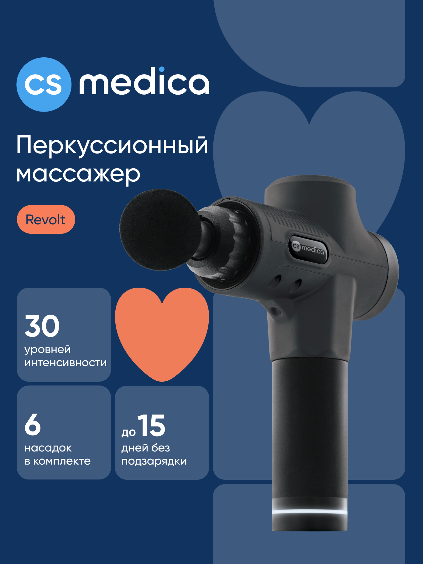 Массажер перкуссионный для тела CS MEDICA VibraPulsar CS-v15 REVOLT Massage Gun (черный) - фото 1