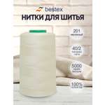 Нитки Bestex промышленные универсальные для шитья и рукоделия 40/2 5000 ярд 1 шт 201 молочный