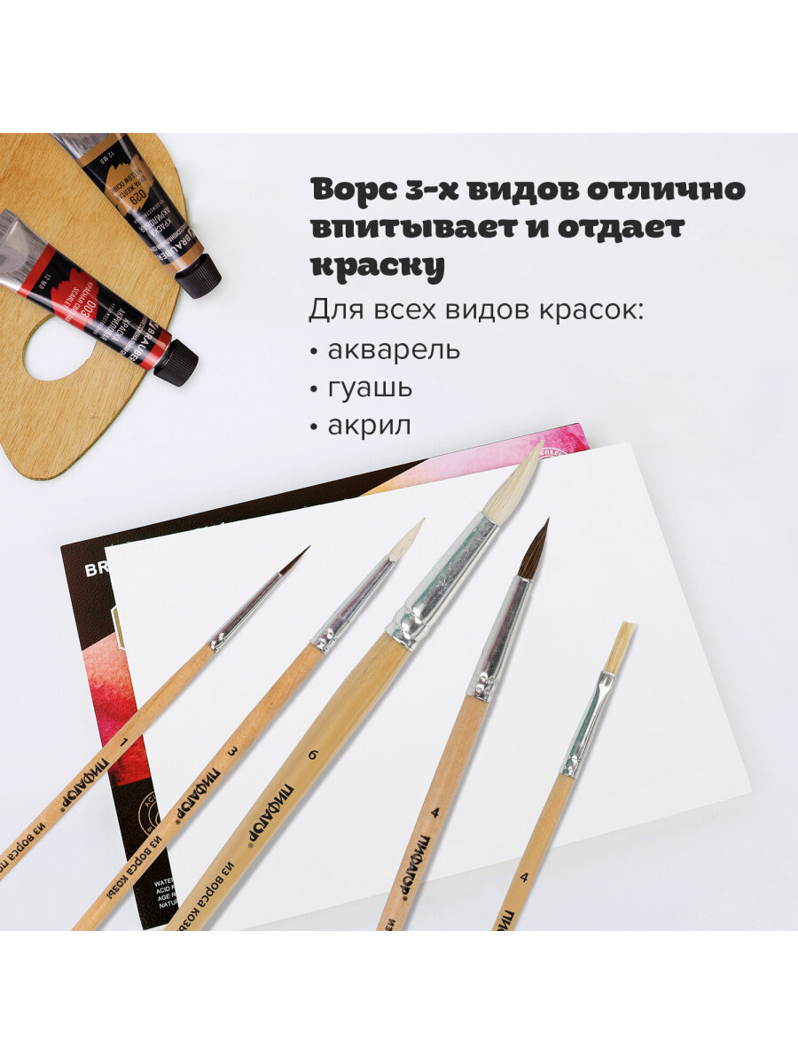Кисть Пифагор 5 шт. (коза, пони, щетина) - фото 2