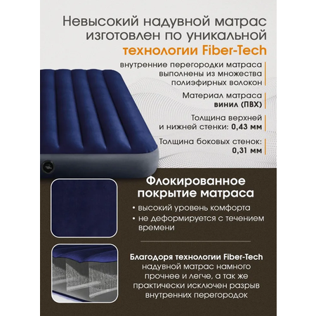 Матрас надувной Intex Classic Downy Airbed / 152x203x25 см