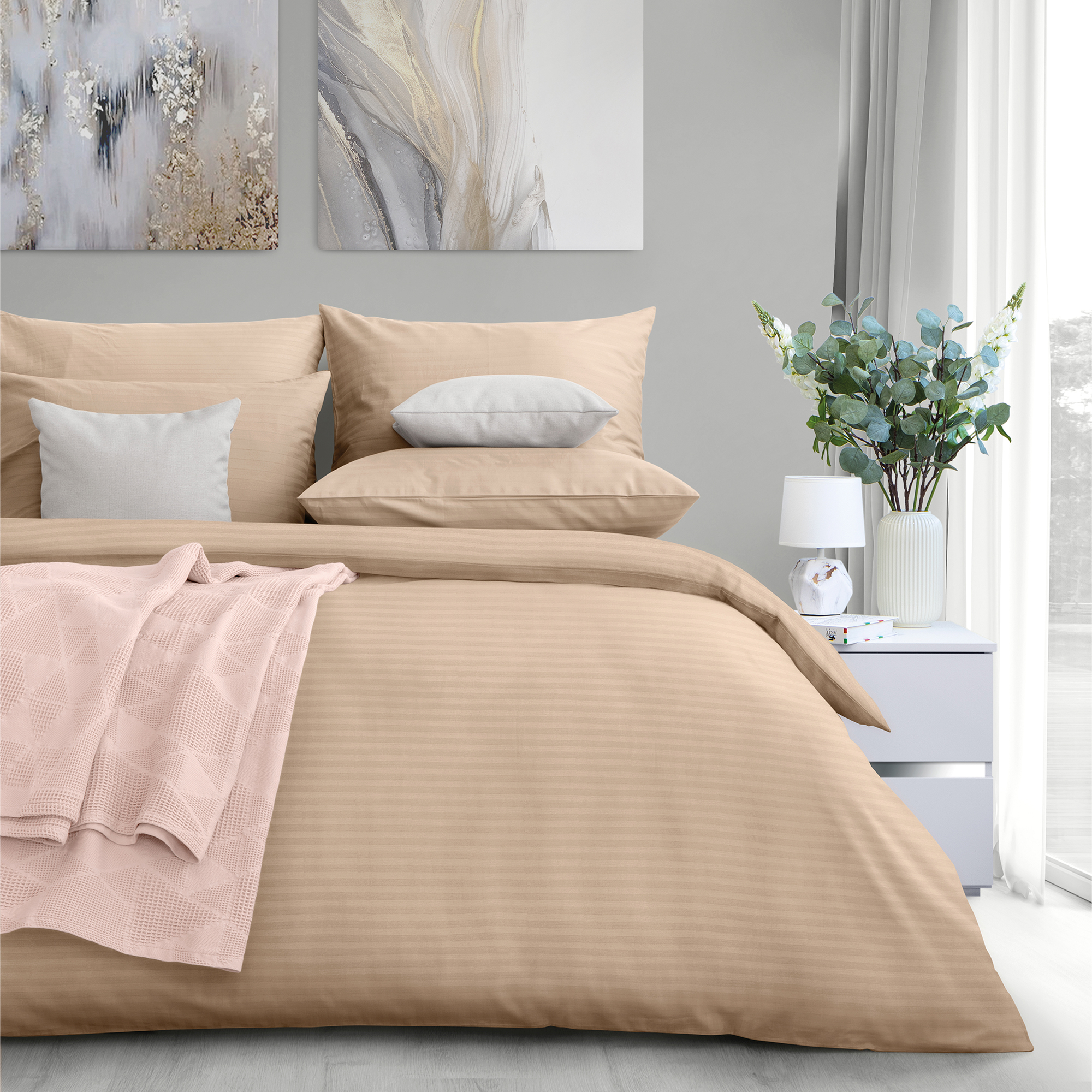 Комплект постельного белья LOVEME Bronze 1.5СП наволочки 70х70 см страйп-сатин 100% хлопок - фото 2