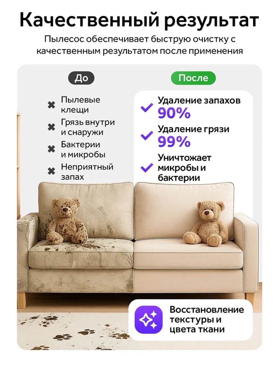 Пылесос моющий для чистки мебели, ковров CASTLELADY диванов, химчистка для дома и салона автомобиля, 4 насадки 42000 Па - фото 4