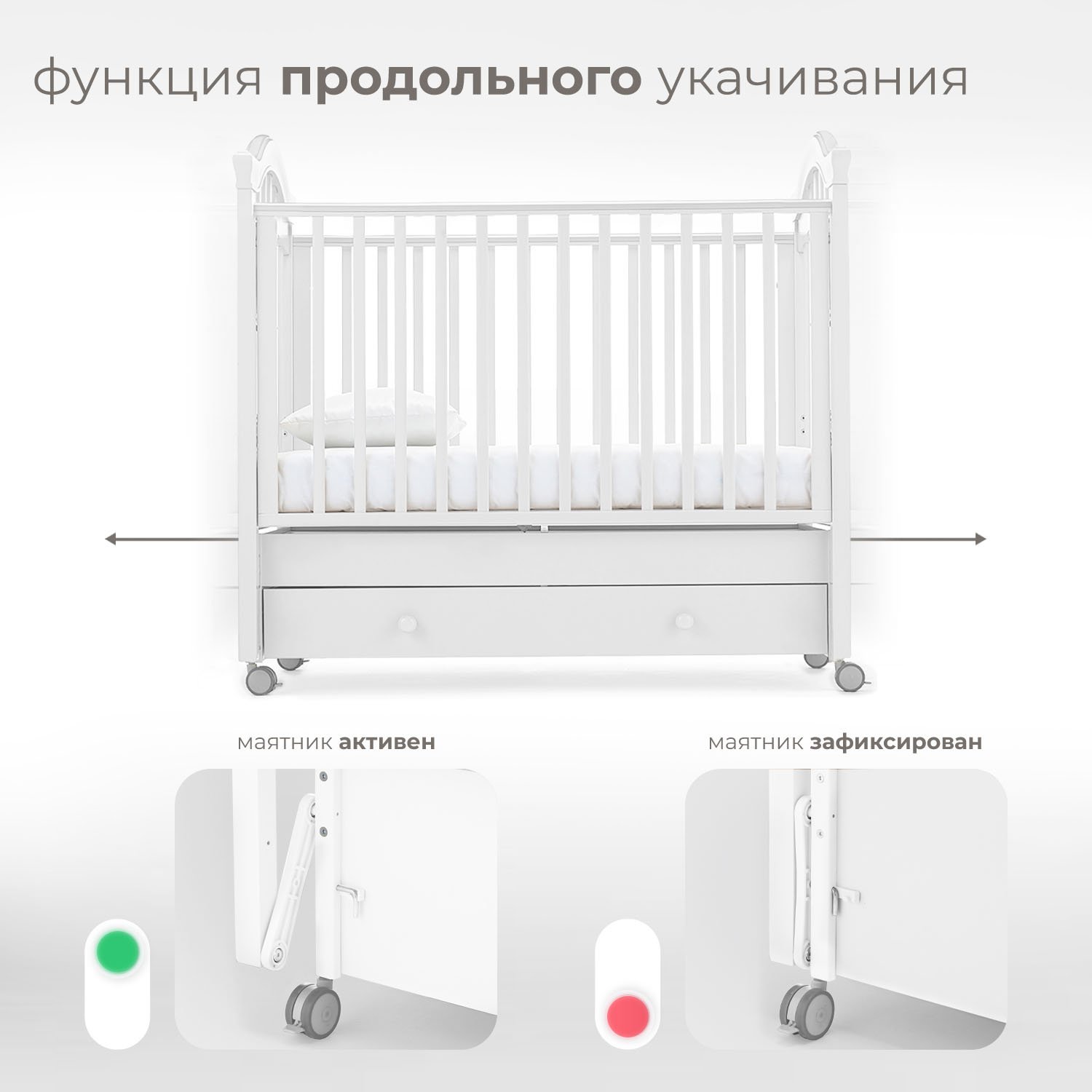 Детская кроватка Nuovita Perla swing, продольный маятник (белый) - фото 3
