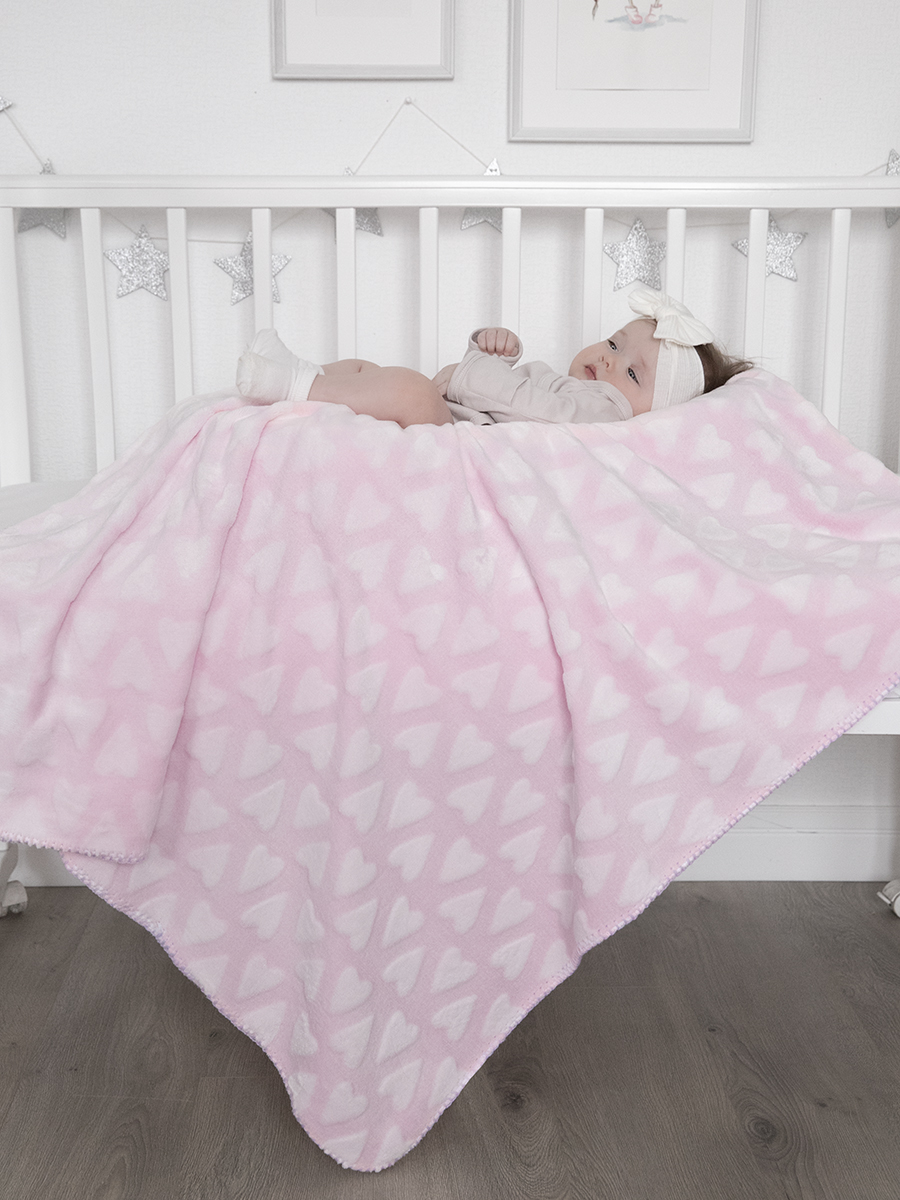 Плед Baby Nice розовый сердечки велсофт 75 x 100 см - фото 7