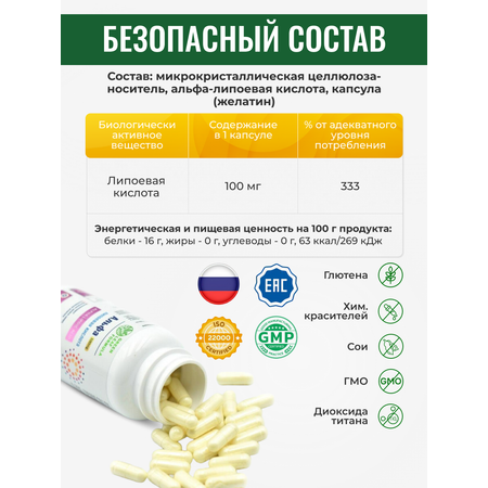 Альфа-липоевая кислота 100мг Green Leaf Formula детокс похудение энергия