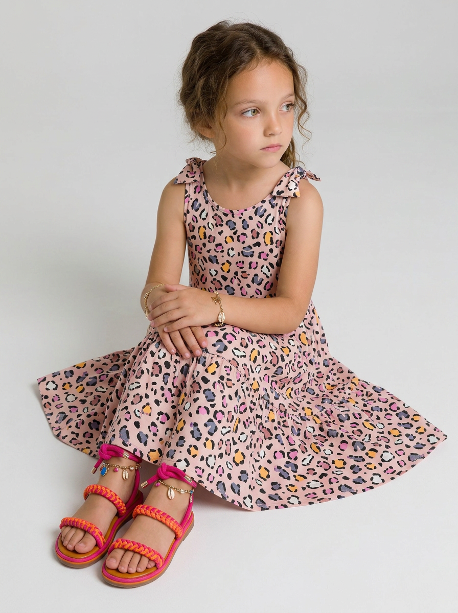 Изображение товара Платье YOULALA для девочки розовое с леопардовым рисунком
