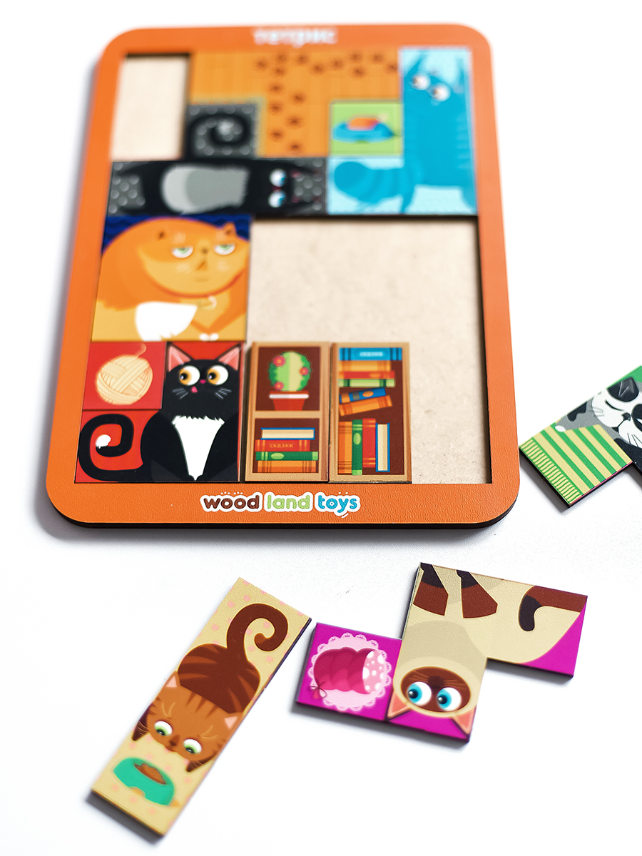 Игрушка WOODLANDTOYS рамка-вкладыш Тетрис Коты - фото 8