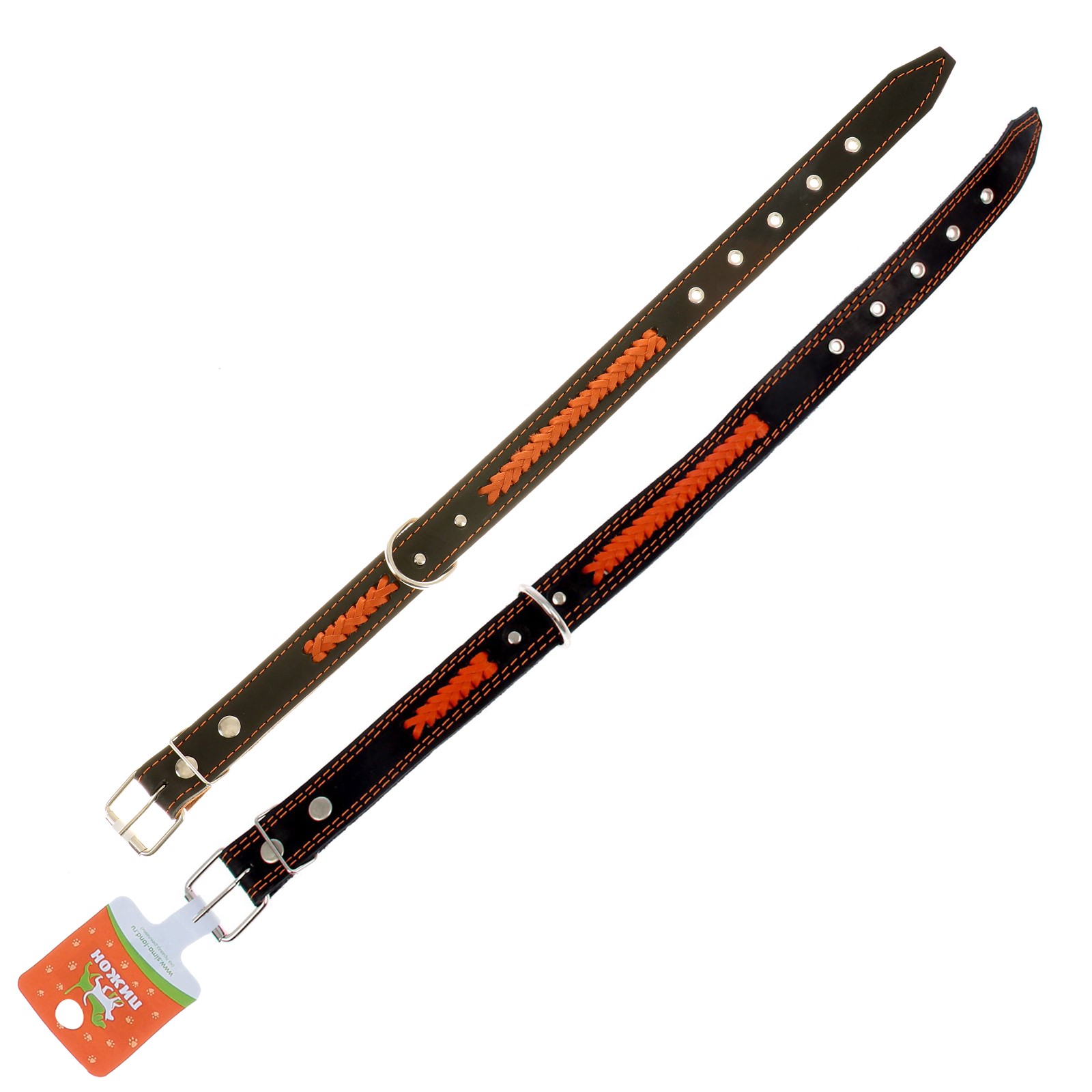 Ошейник Пижон кожаный двухслойный Коса 72х3.6 см ОШ 45-60 см микс - фото 5