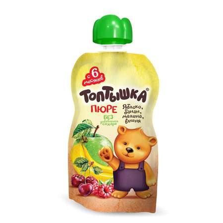 Пюре Топтышка Яблоко-банан-малина-вишня с 6 мес 90 г