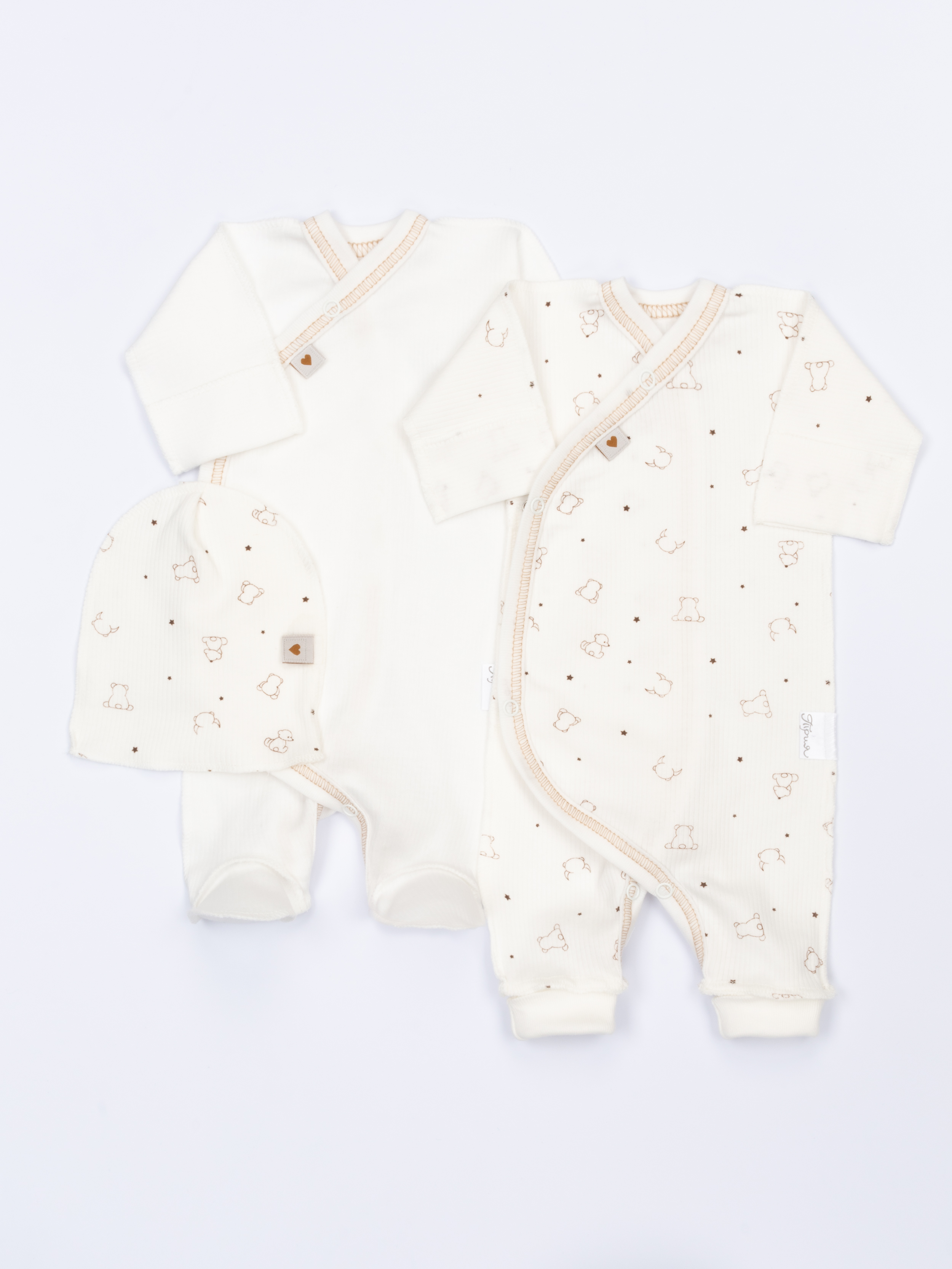 Комбинезон 2 шт и шапочка ТРИЯ М 1301_1303_036 интерлок экрю Медведи - фото 1