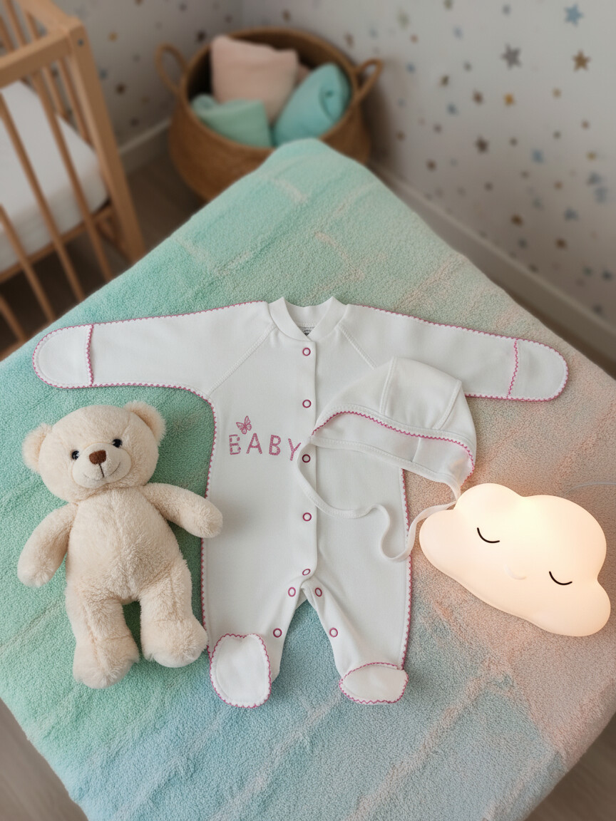 Комбинезон и чепчик Шустрая пчелка 503/7102Экрю/роз/Baby - фото 1