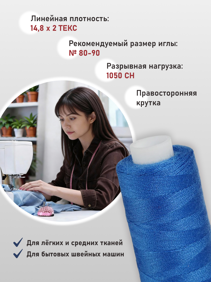 Нитки Bestex 40/2 400 ярд 10 шт 088 светлый васильковый - фото 2