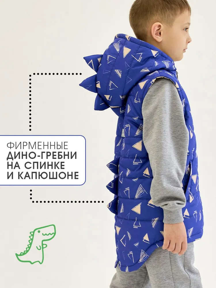 Жилет MINIDINO М010/1/ДЖилет утепленный детский Дино принт треугольник кобальт - фото 2