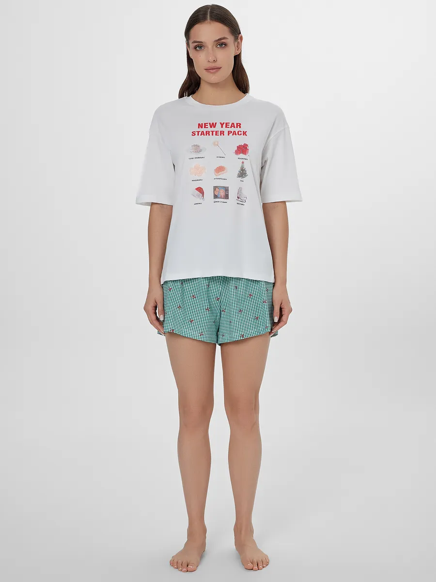 Пижама Mark Formelle (Марк Формэль) 592591/белый +зеленая клетка виши - фото 3