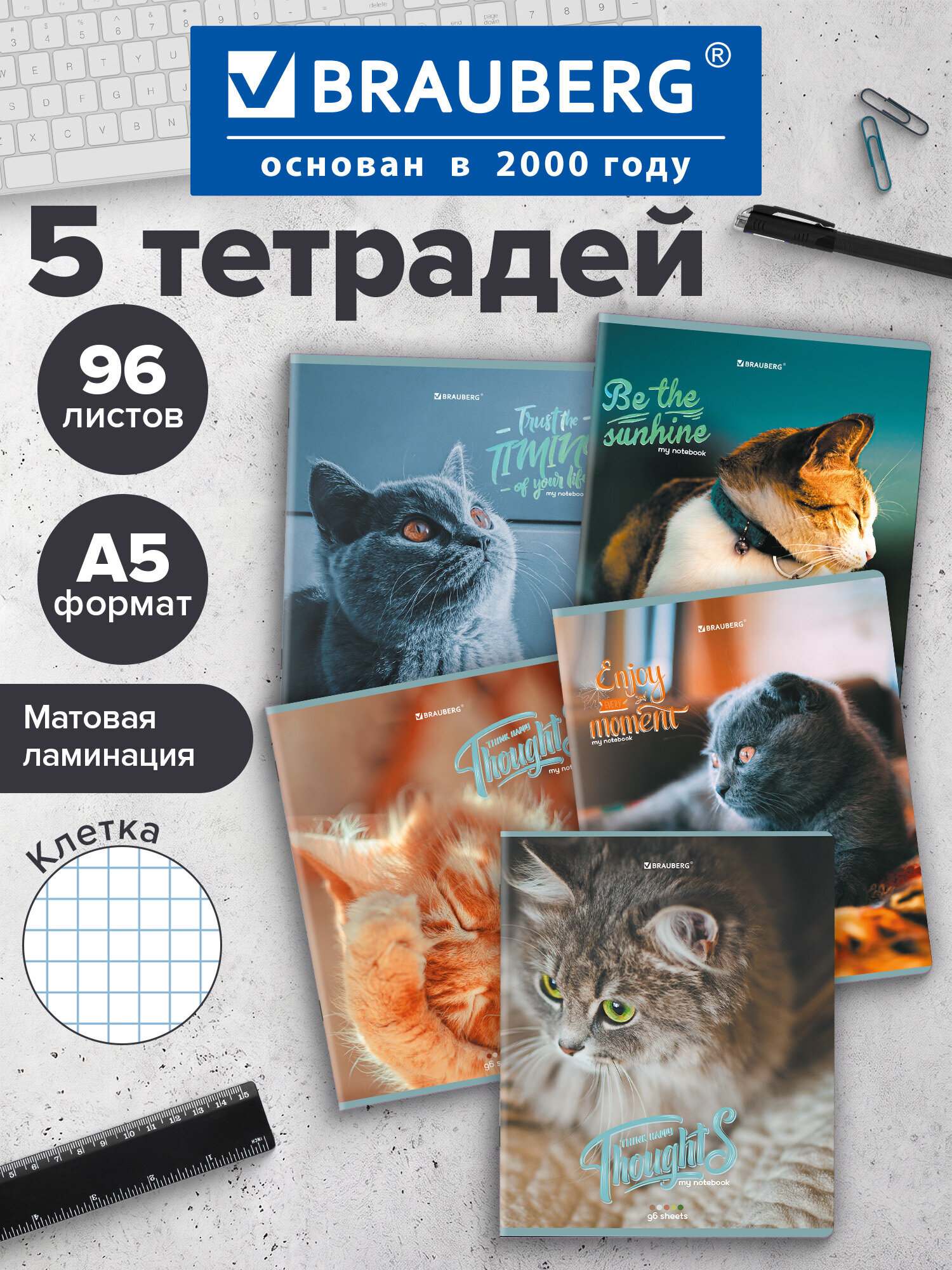 Общая тетрадь Brauberg клетка 96 лист. 5 шт. - фото 1