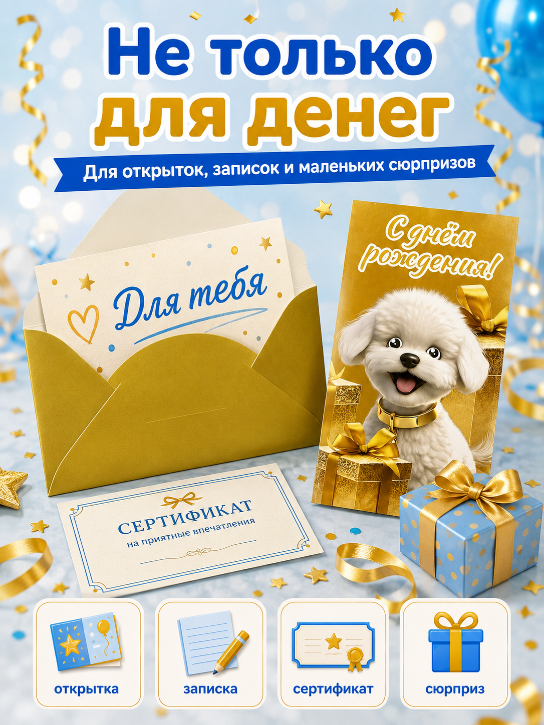 Конверты для денег детские Филькина Грамота С днём рождения с собачкой 10шт - фото 2