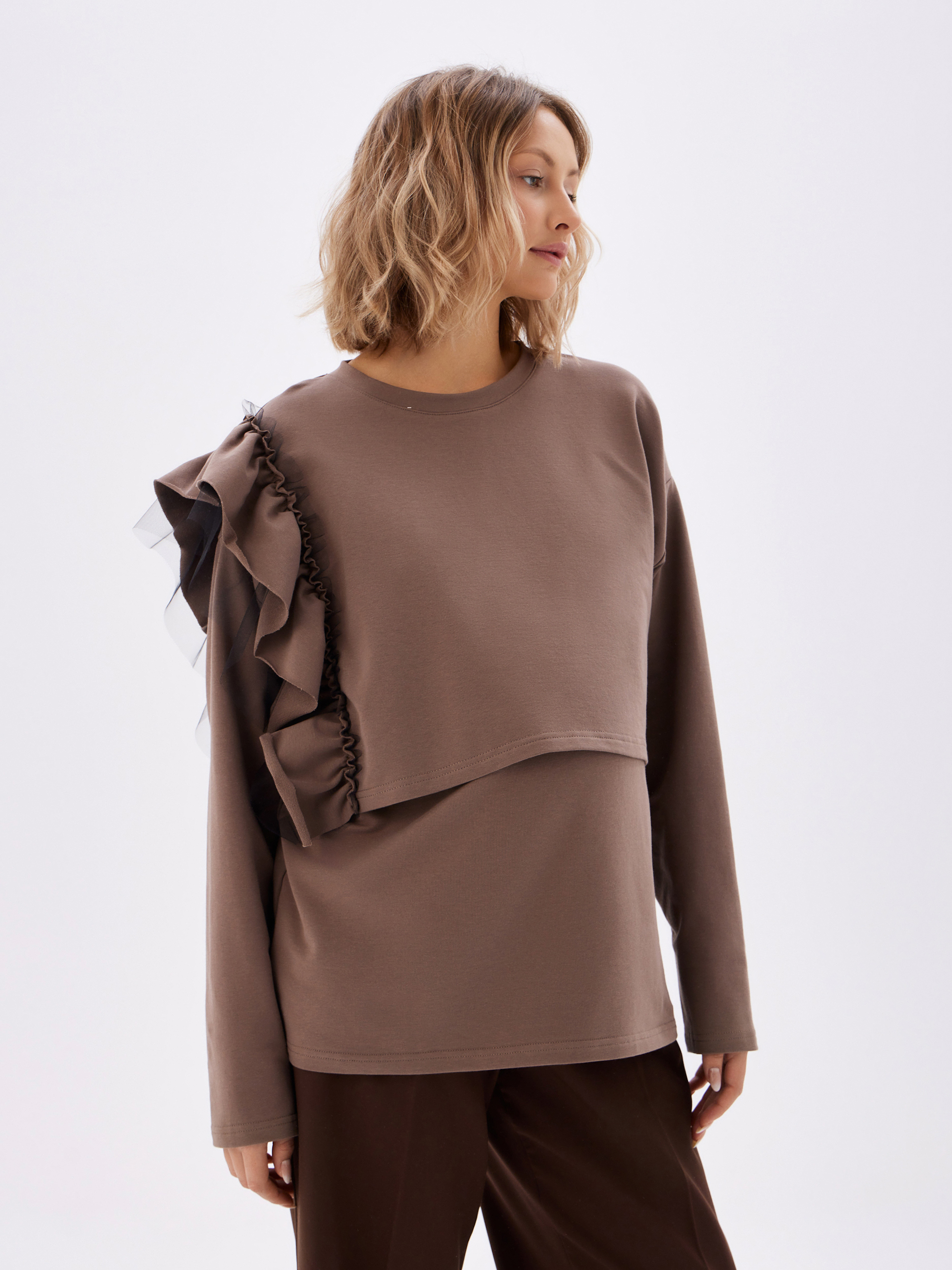 Лонгслив для кормящих Proud Mom ЛВОЛ-0500-кофе - фото 1