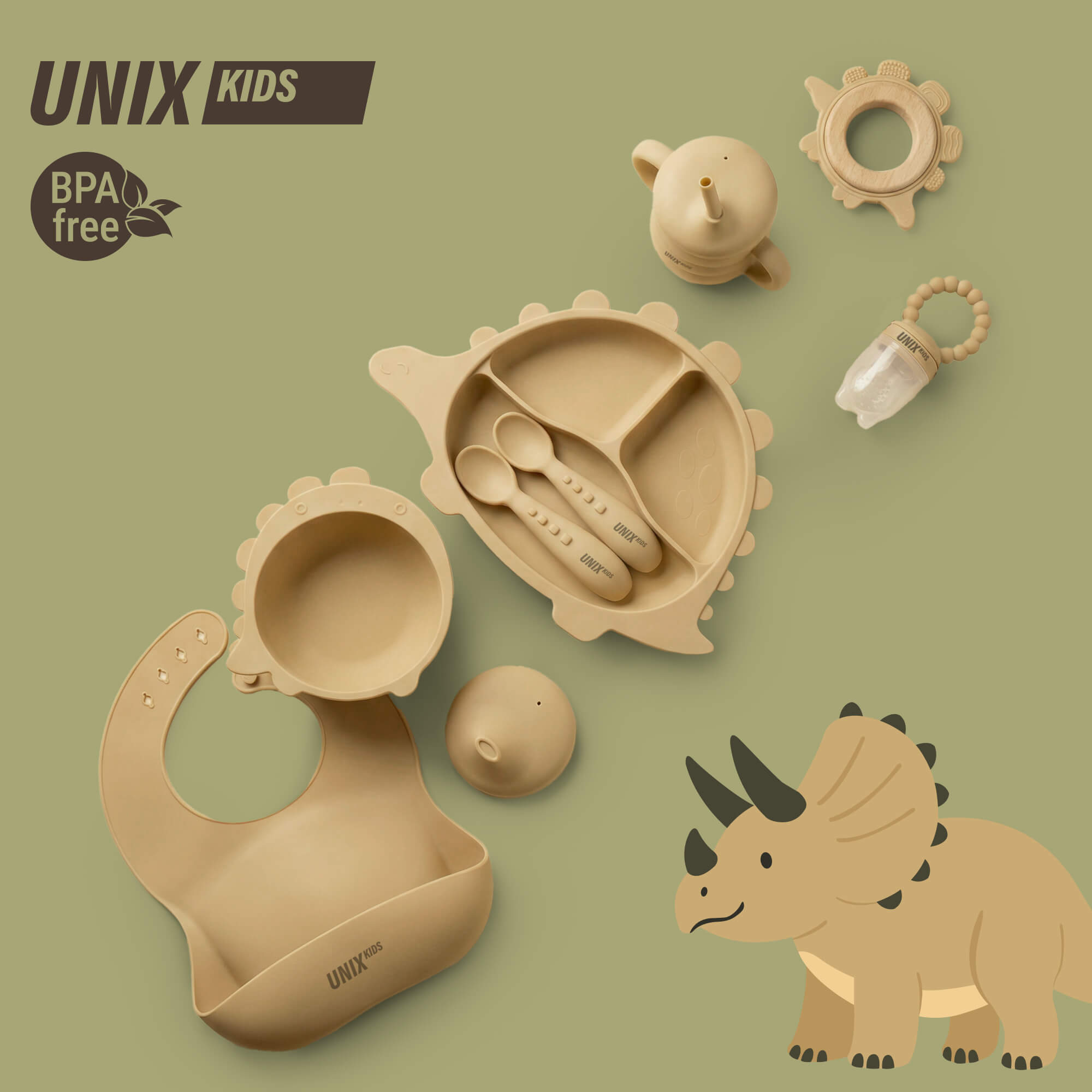 Набор посуды UNIX Kids для кормления Дино / Dino 9 предм. - фото 1