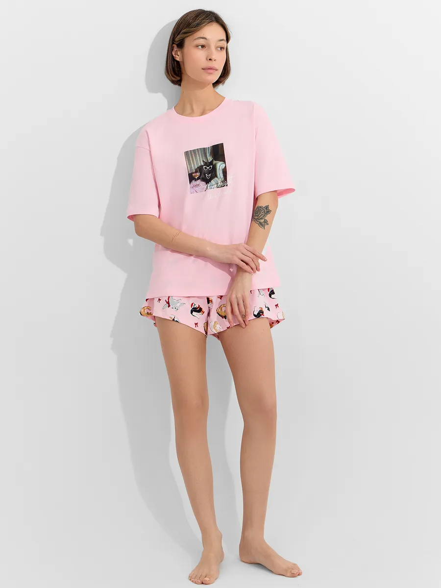 Изображение товара Пижама Mark Formelle женская с новогодним принтом хлопок свободная укороченная