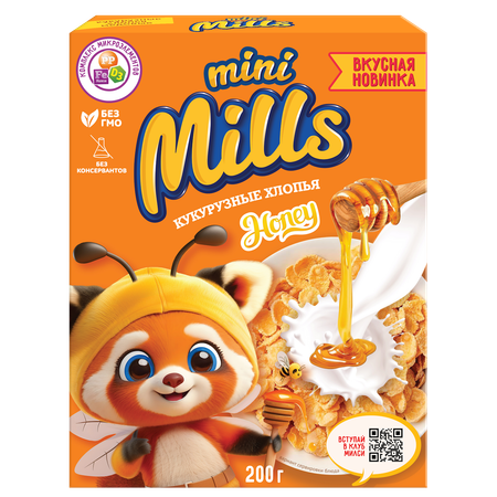 Хлопья кукурузные Mini Mills медовые обогащенные витаминами и железом 200г