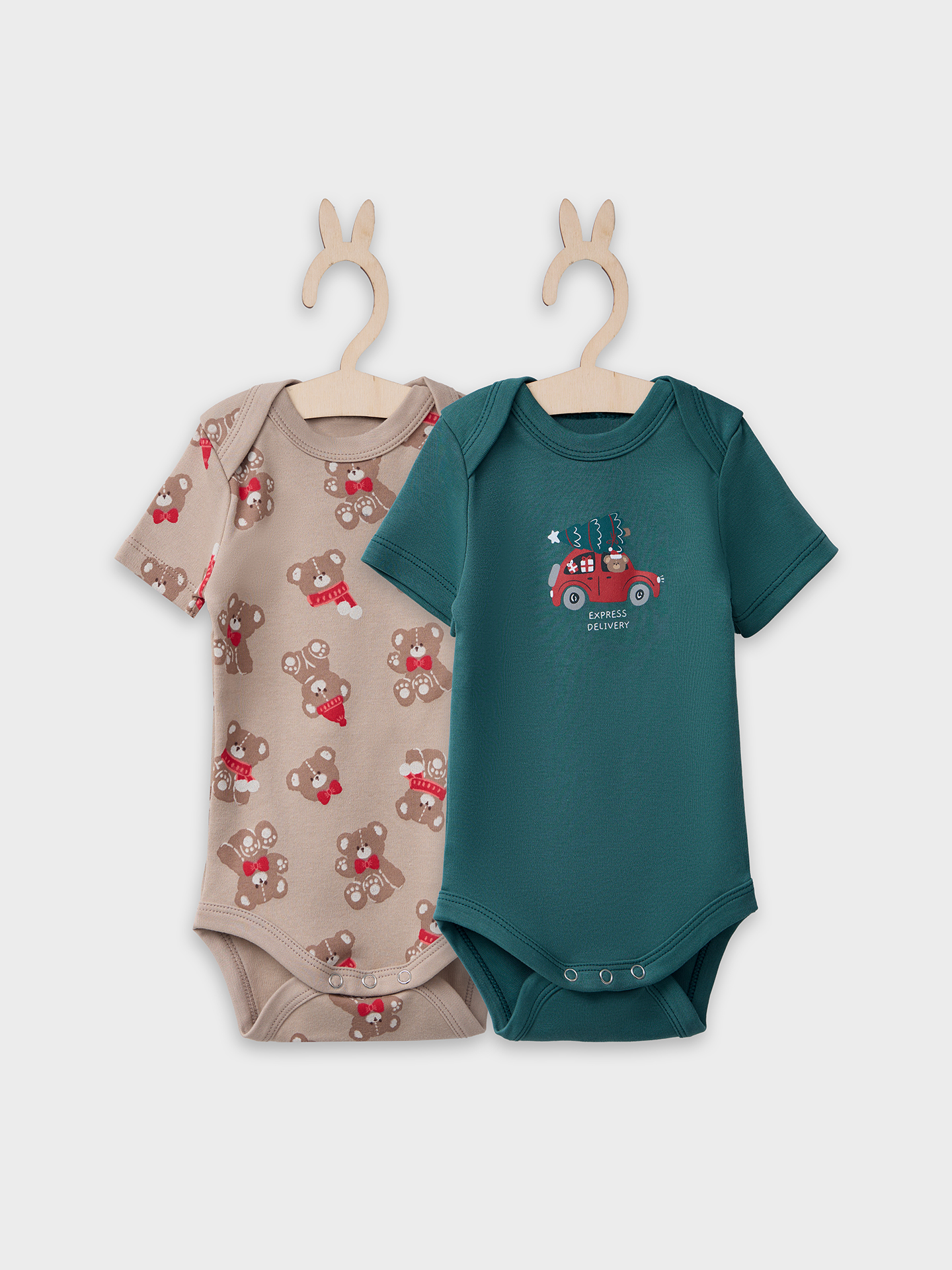 Боди 2 шт Mark Formelle (Марк Формэль) 13015-2/НГ мишутки на бежевом +изумруд - фото 2