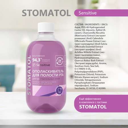 Ополаскиватель для полости рта STOMATOL Sensitive для чувствительных зубов защита от кариеса укрепление эмали 500 мл