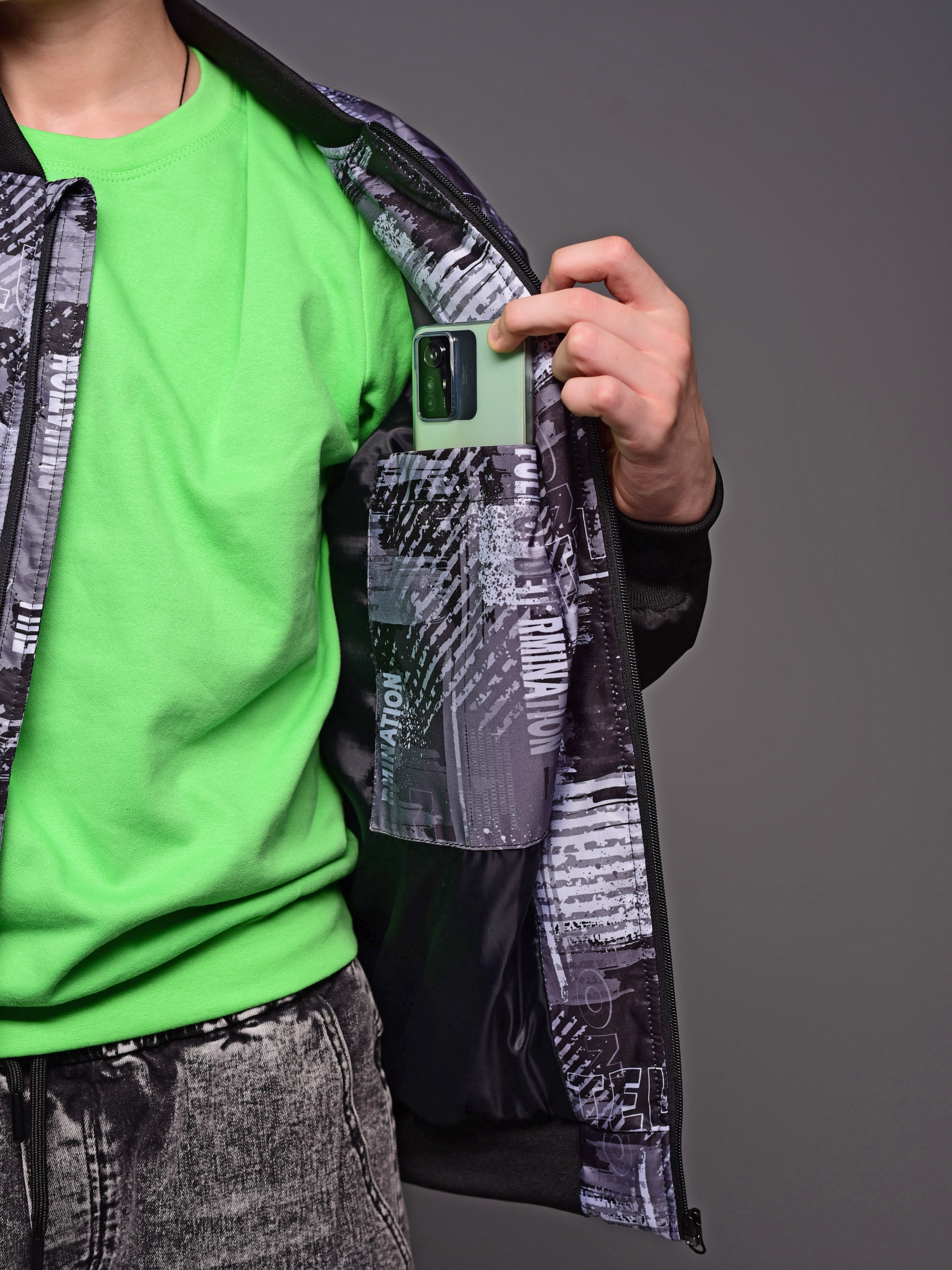 Бомбер Аврора 1039-М/принт-серый/черный - фото 9