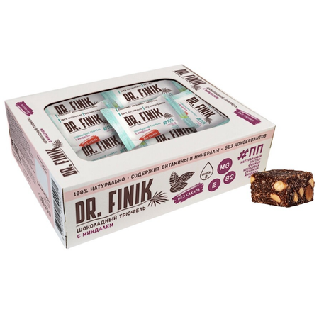 Полезные батончики из фиников Dr.Finik Шоколадный трюфель с миндалем 300 г без сахара 20 штук