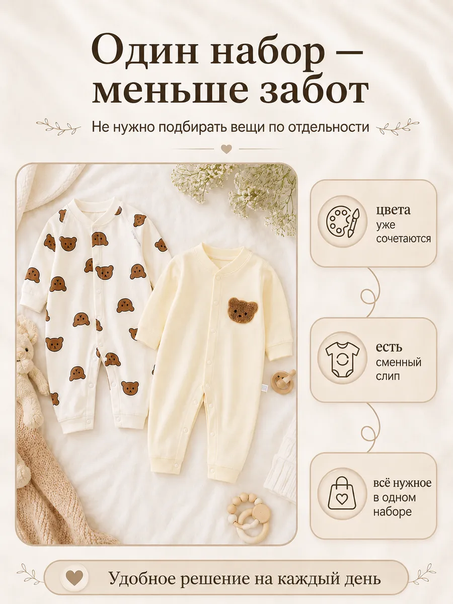 Комбинезон 2 шт Moya ta slip2_bear_buryj - фото 12