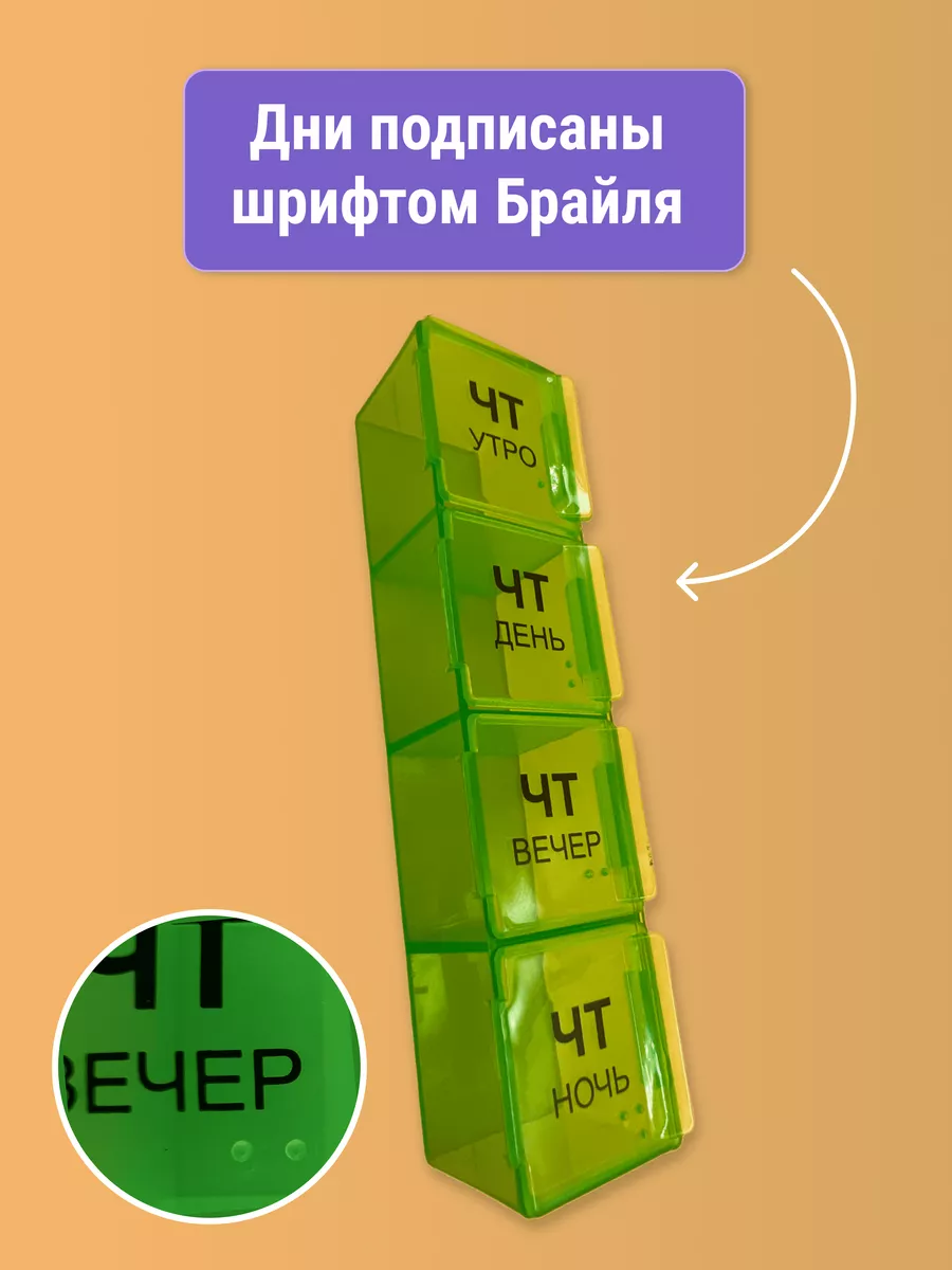 Таблетница на неделю AXLER 4 приема, бокс для лекарств контейнер для таблеток кейс органайзер для витаминов - фото 6