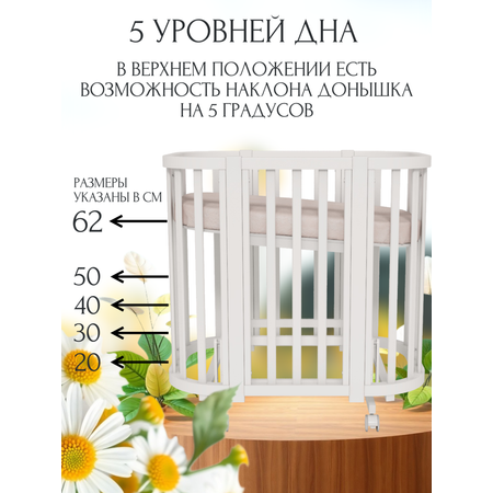 Детская кроватка Incanto NOVA овальная, без маятника (белый)