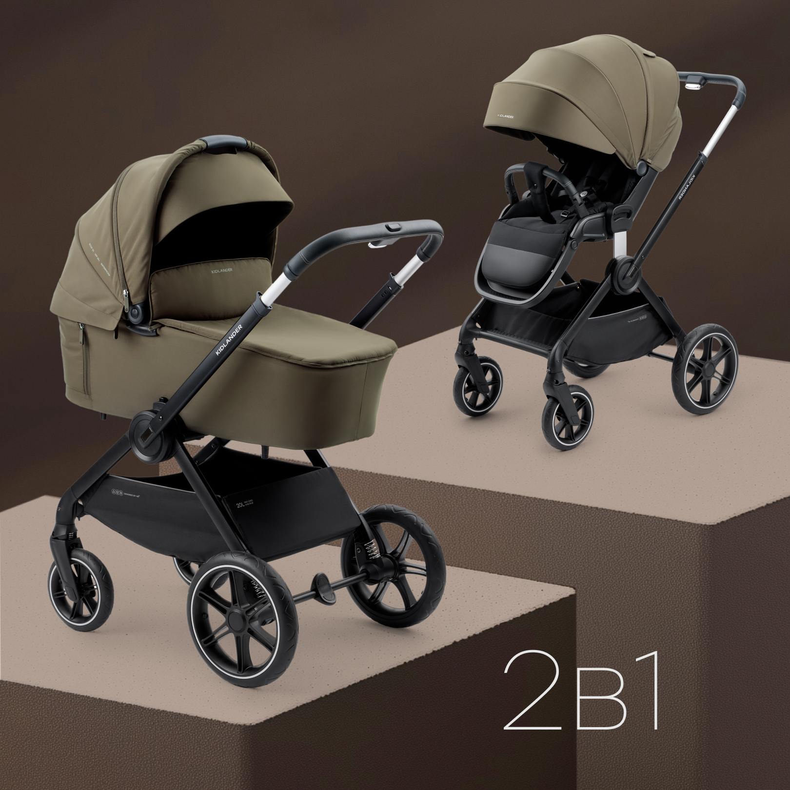 Коляска 2в1 Happy Baby Kidlander dark olive - фото 1