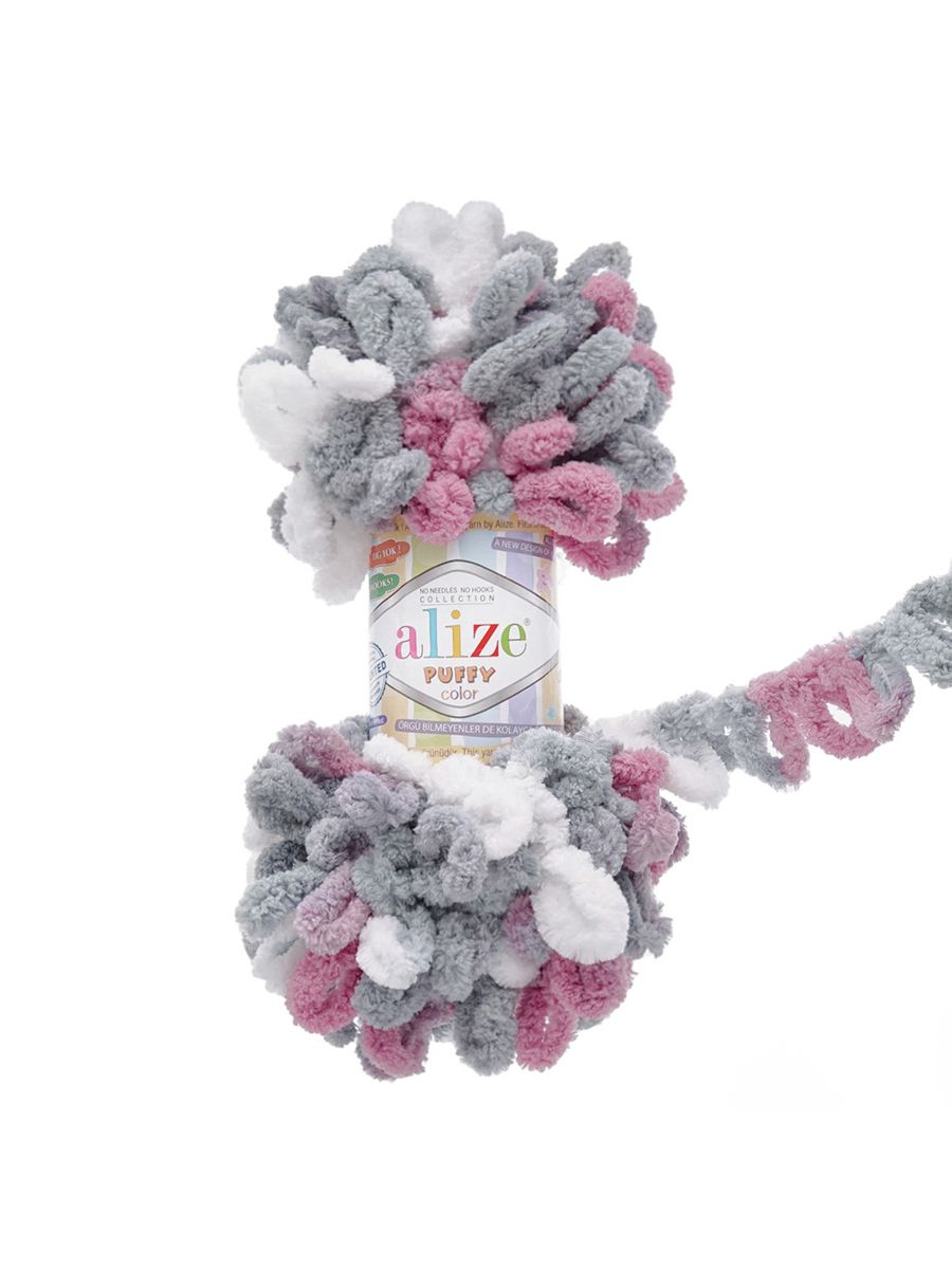 Пряжа для вязания Alize puffy color 100 г 9 м микрополиэстер плюшевая мягкая 6070 секционный 5 мотков - фото 4