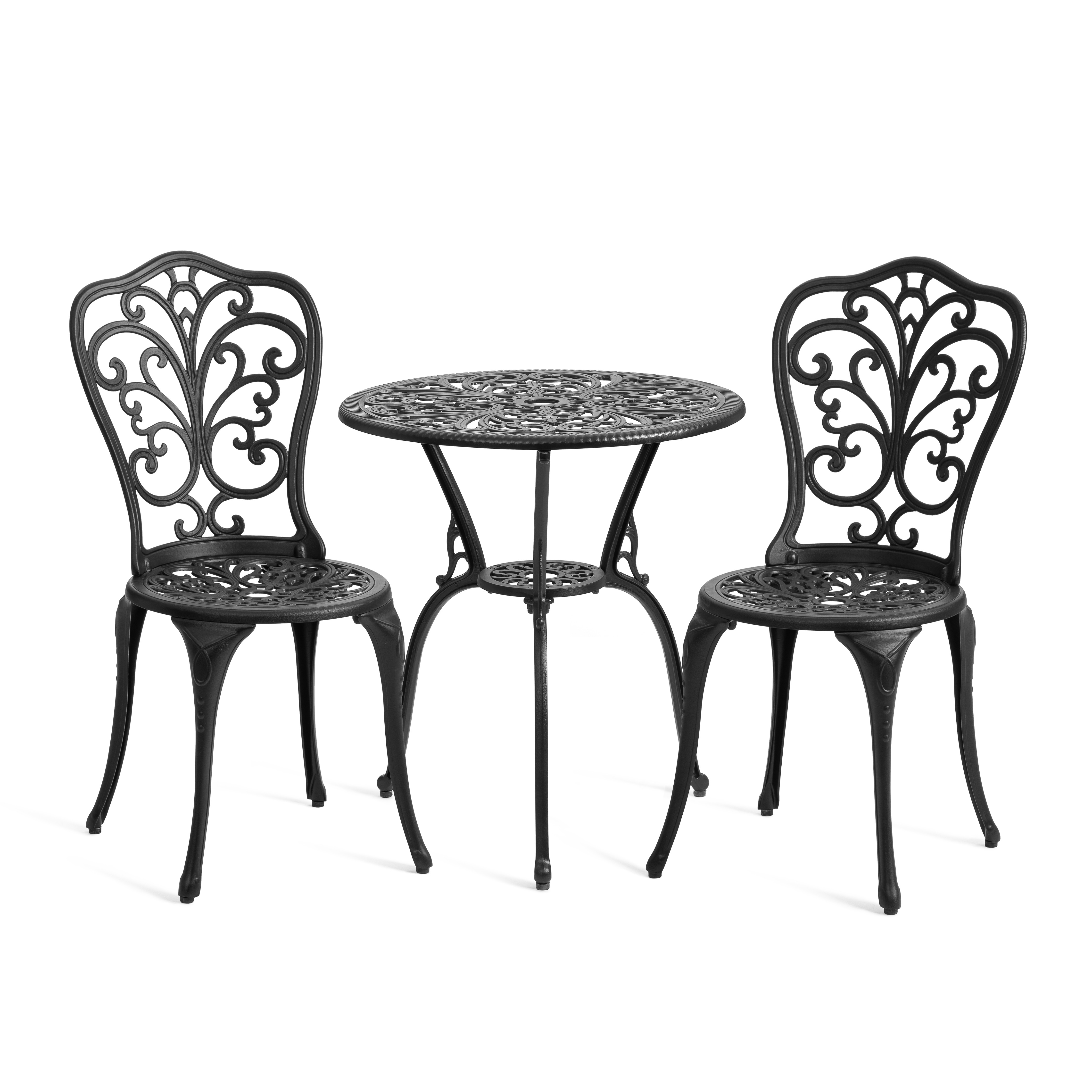 Комплект садовой мебели TETCHAIR Романс (стол+2 стула), алюминиевый сплав, D60/H67, 53х41х89см, черный - фото 2