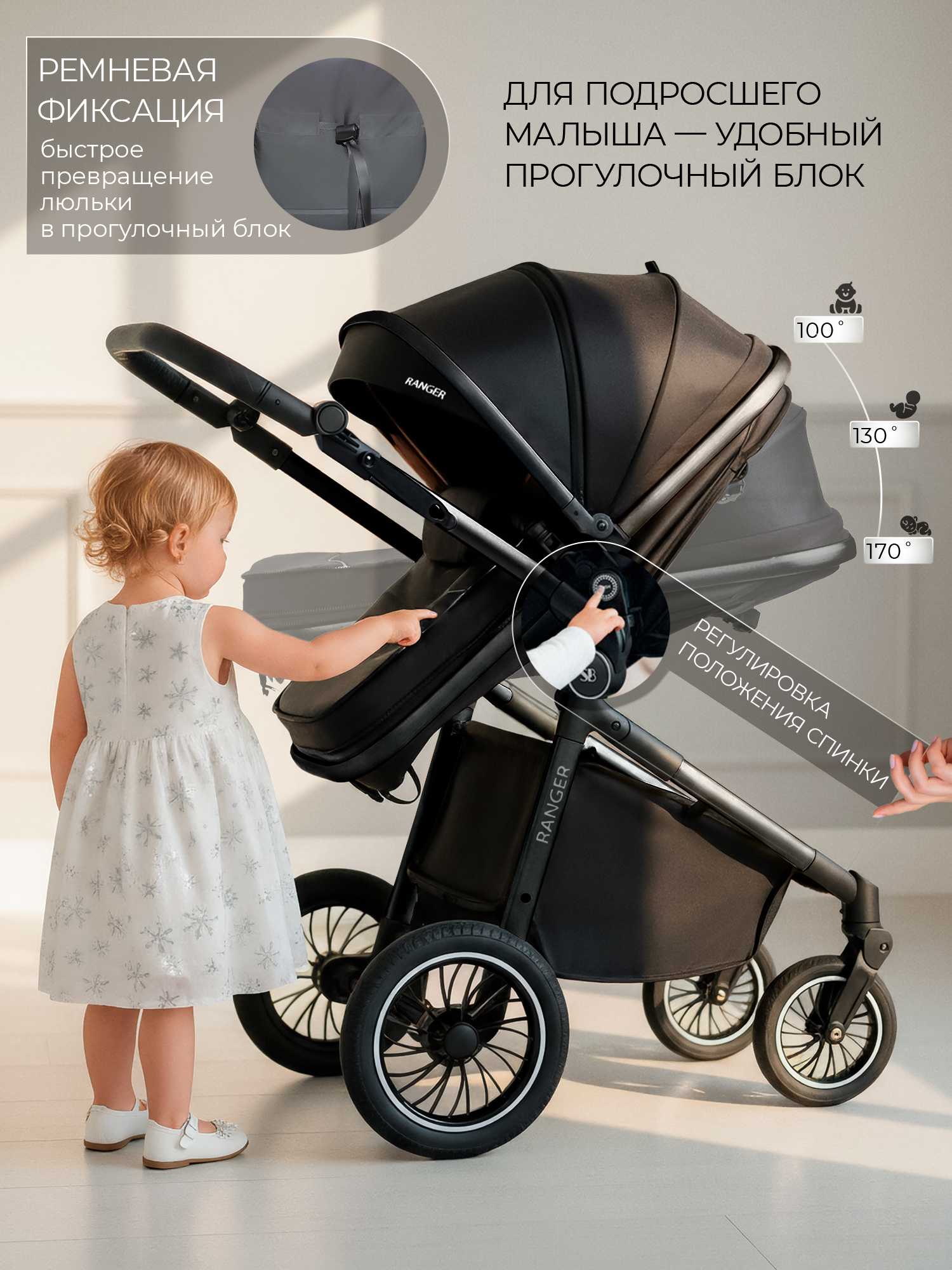 Коляска трансформер Sweet Baby Ranger Neo Black Glossy черный - фото 6