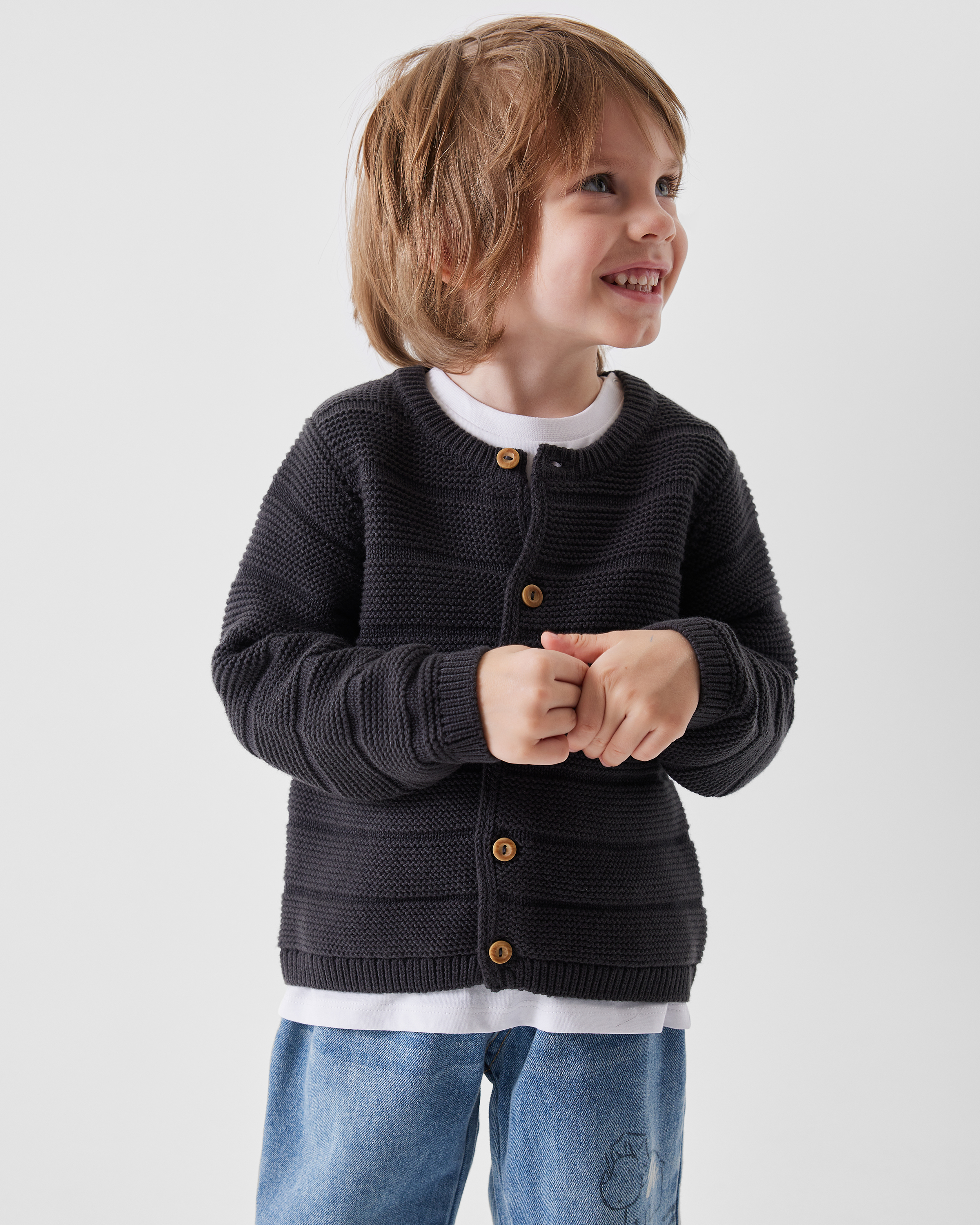 Изображение товара Кардиган BabyGo для мальчика 92 тёмно-серый вязаный на пуговицах