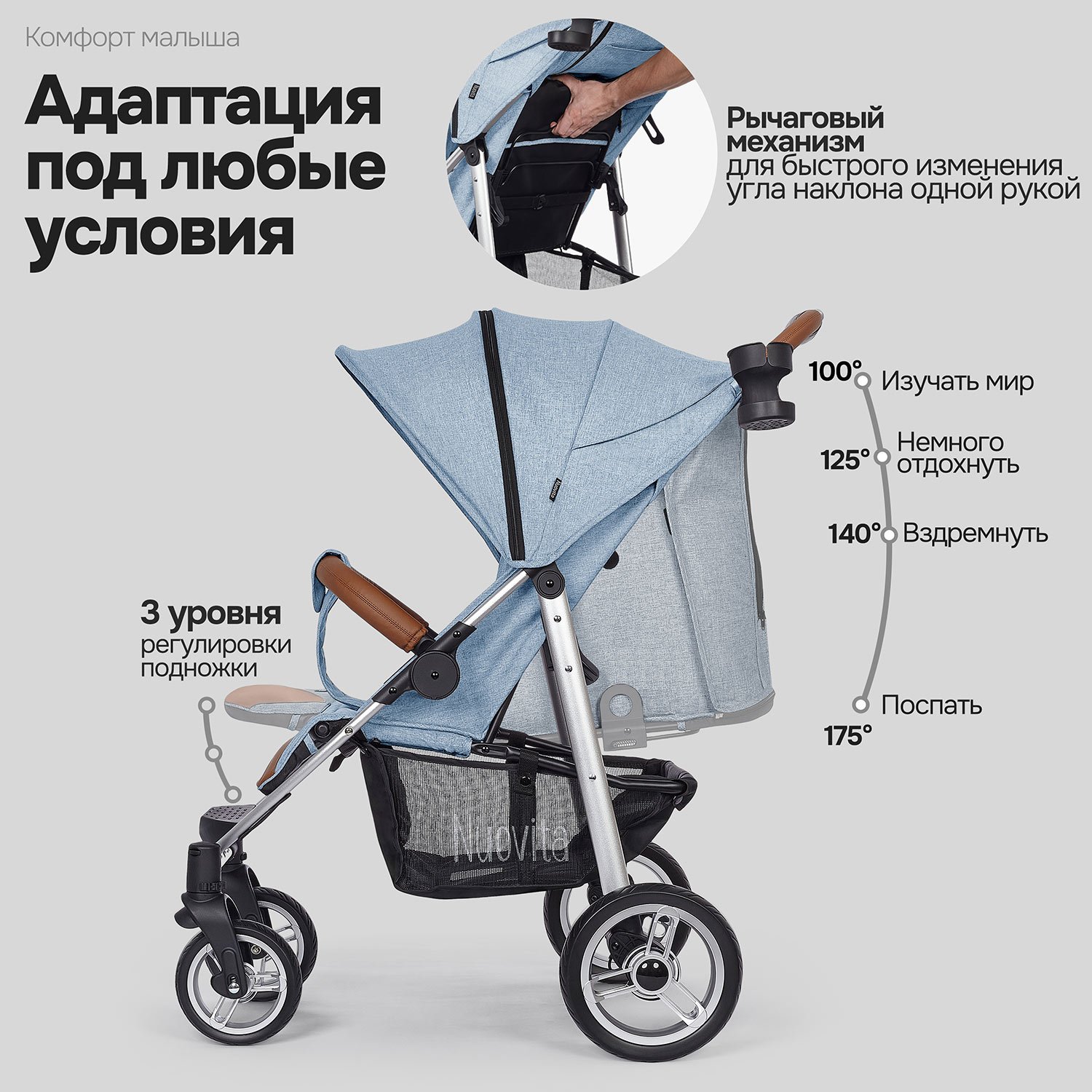 Коляска прогулочная Nuovita Corso голубой - фото 4