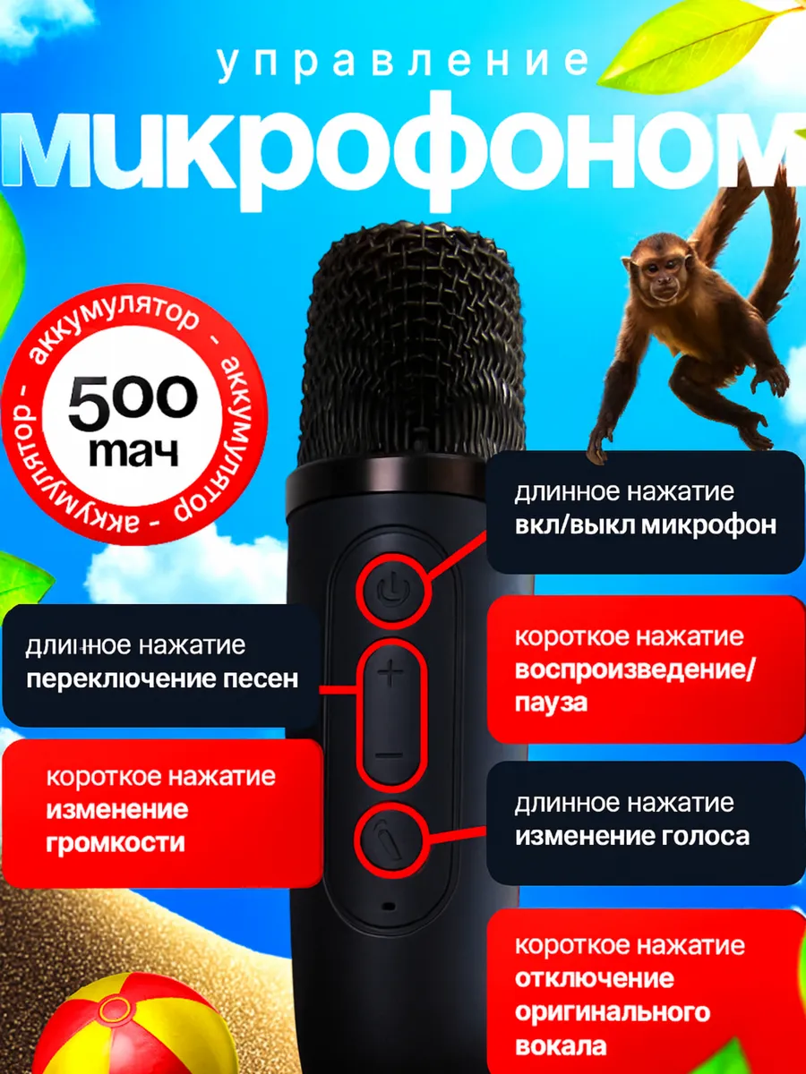 Колонка bluetooth, умная CASTLELADY караоке с 2 микрофонами - фото 3