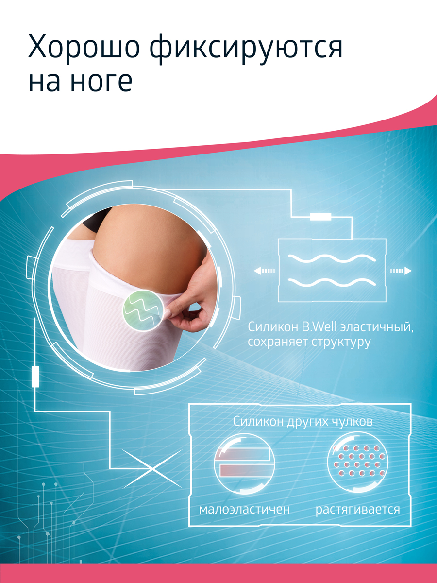 Чулки B.Well JW-214 размер 3 White антиэмболические госпитальные 1 класс компрессии - фото 5